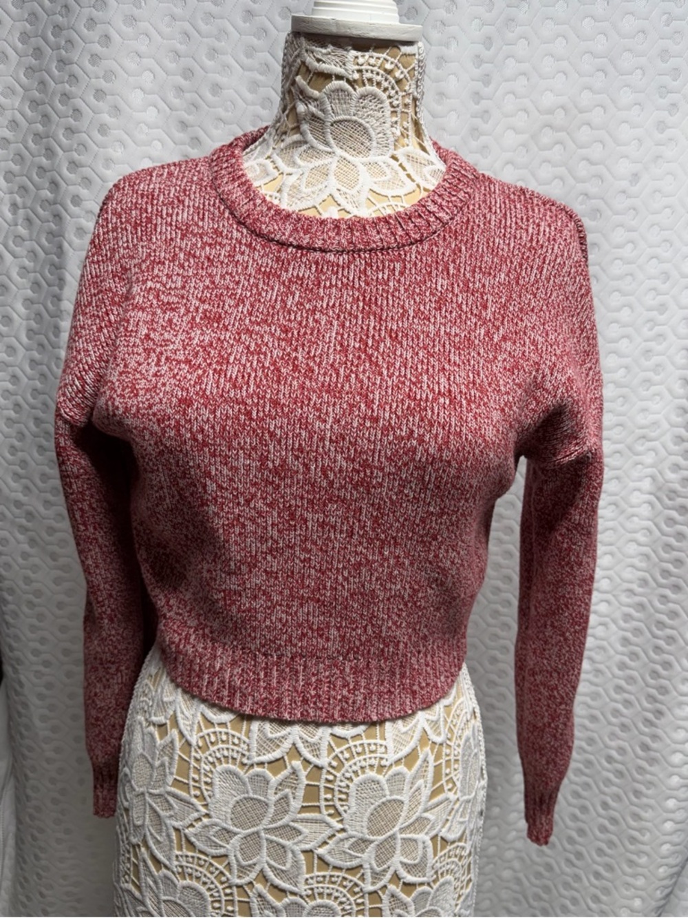 Cozy Marled Red Crewneck Women's 3/4 length Sweater size xxs
